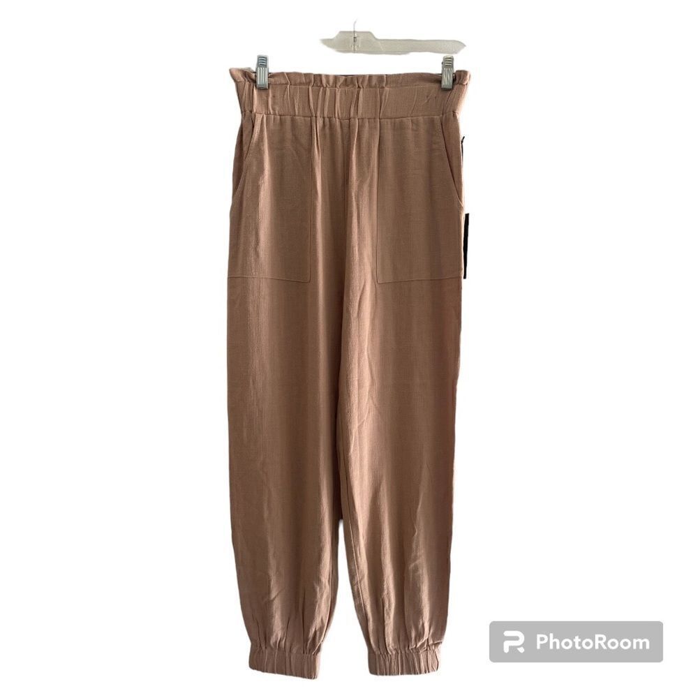 Doe & Rae Paper Bag Waist Jogger Pants Tan New With Tags Size Small